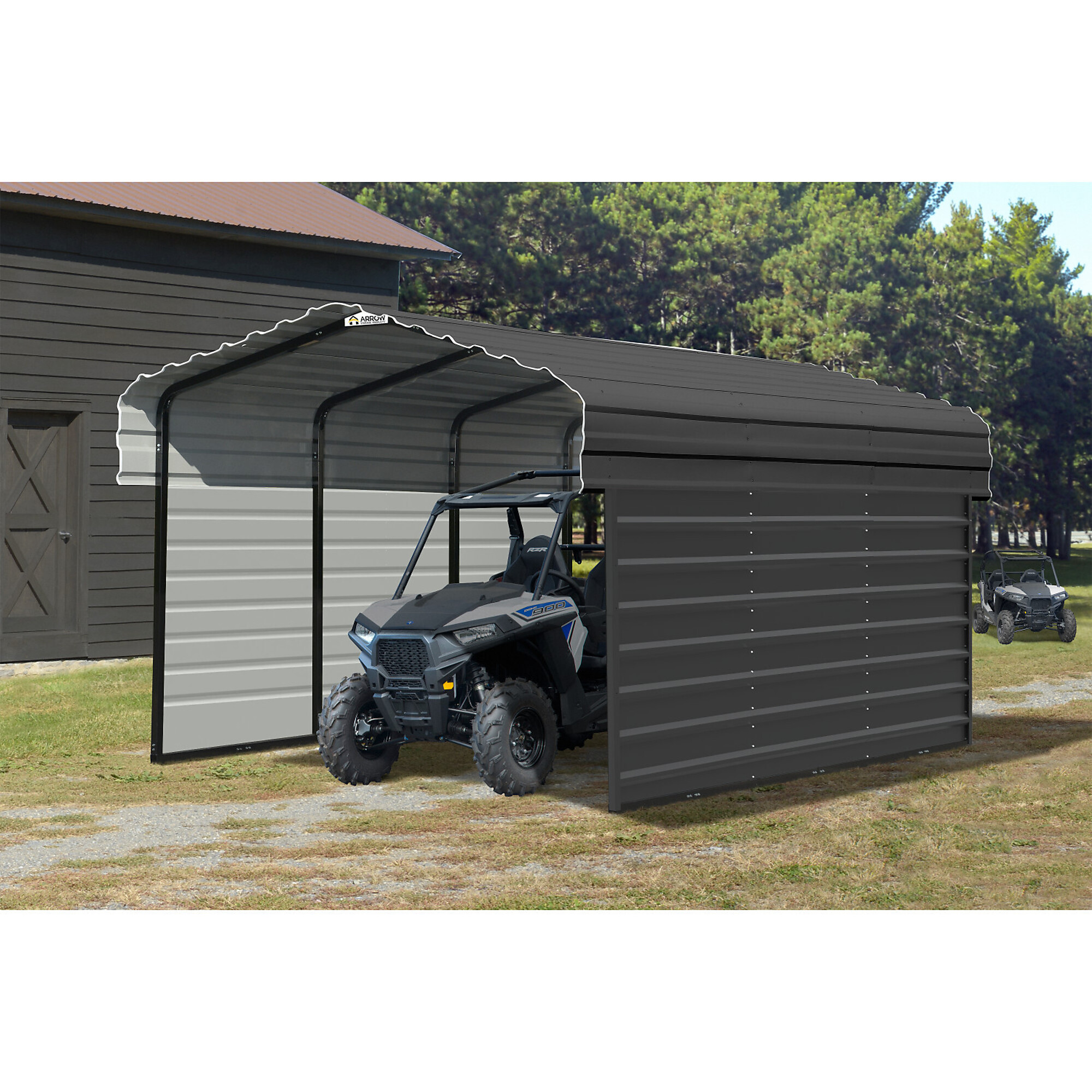 Arrow, Steel Carport w/ 2 Side Wall Kits 10X15x7 Width 120 in, Height 98.4 in, Cover Material Steel, Model# CPHC101507ECL2